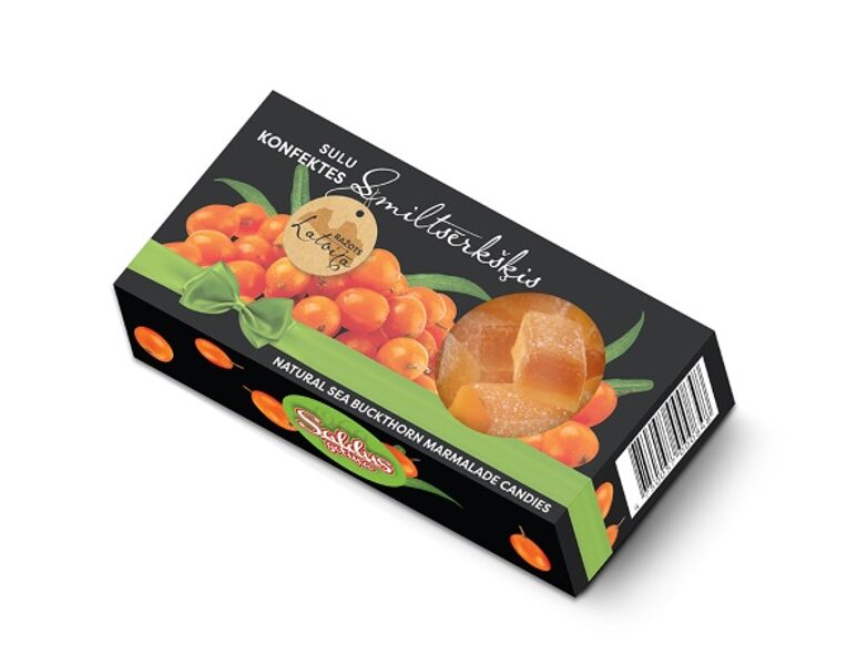 Dabīgo sulu konfektes “SMILTSĒRKŠĶIS” kastītē 0,185kg