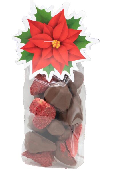 Sublimētas zemenes piena šokolādē Ziemassvētku iepakojumā 40g